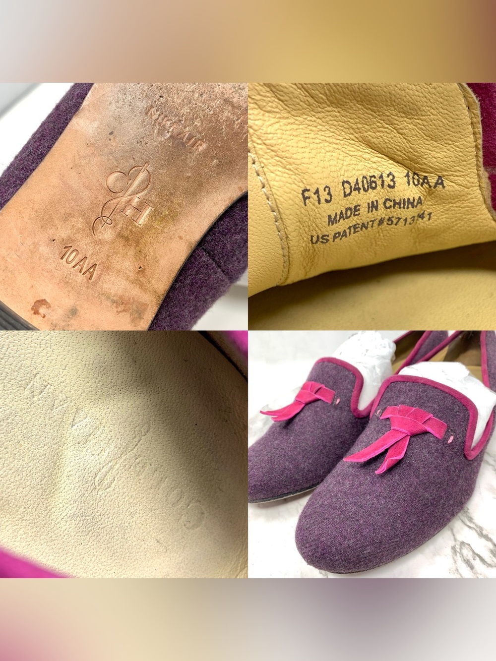 Cole Haan Sabrina Purple Wool Tassel Loafers with Pink Trim 10AA Preppy Quirky - Picture 15 of 16